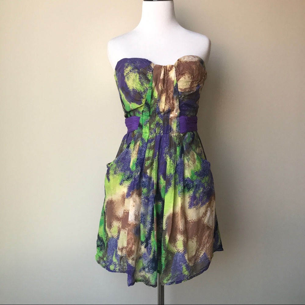 CLOSING SALE Silk Strapless Dress with Pockets